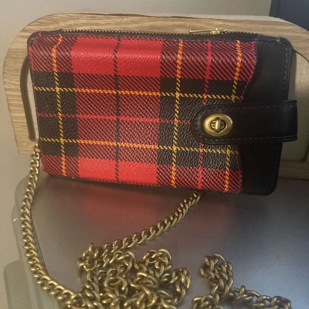 Coach Red and Black Plaid Phone Wallet - Picture 4 of 6